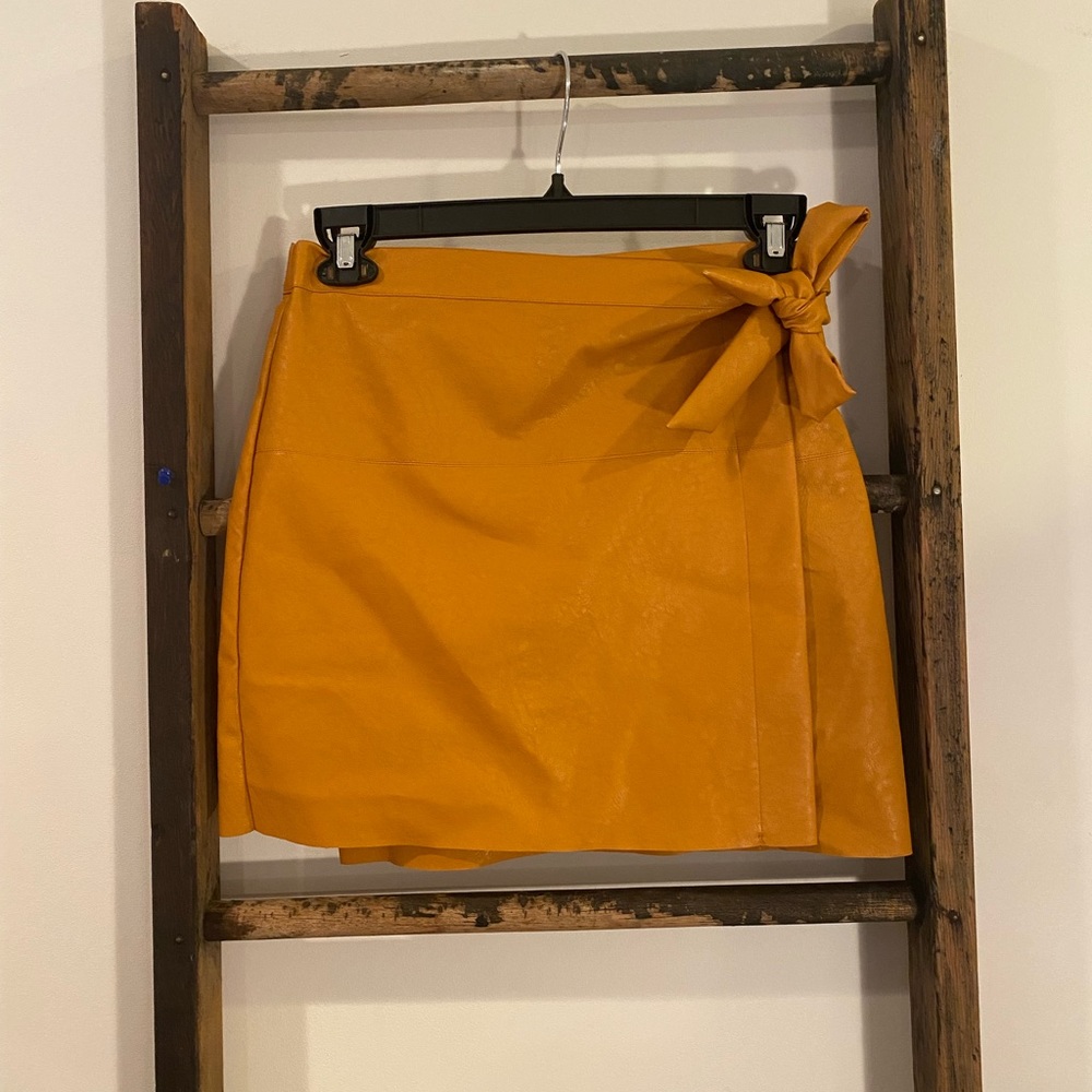 Cute pleather wrap mustard skirt